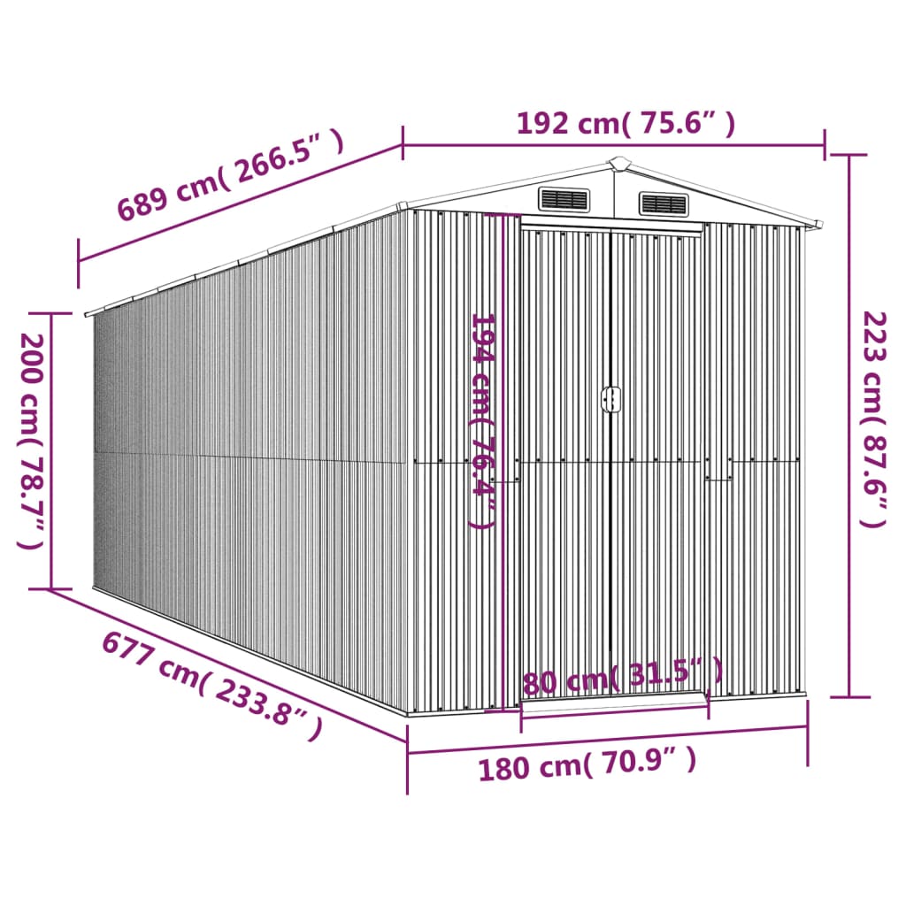vidaXL Αποθήκη Κήπου Ανοιχτό καφέ 192x689x223 εκ. Γαλβανισμένο Ατσάλι