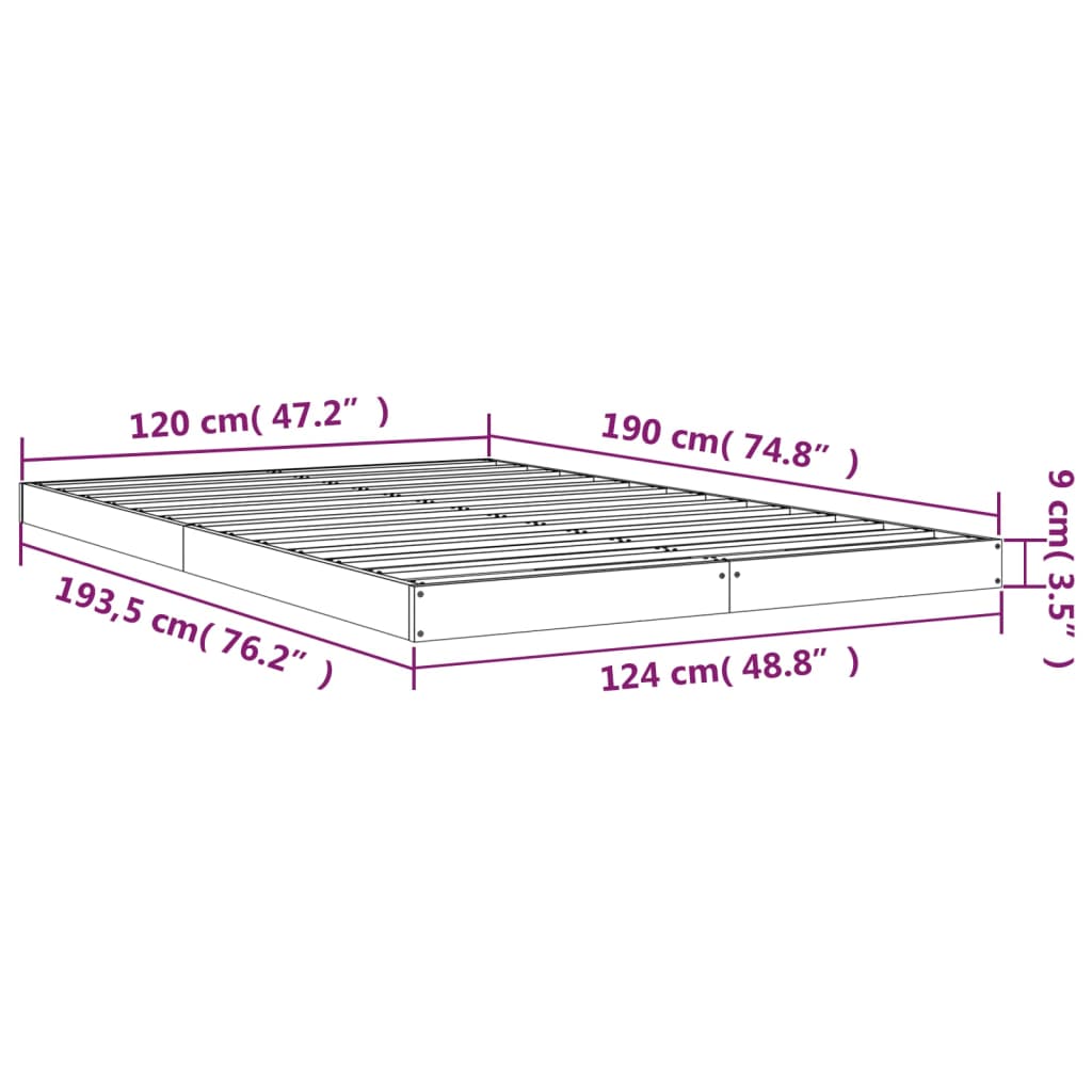 vidaXL Πλαίσιο Κρεβατιού Λευκό 120x190 εκ. Ημίδιπλο Μασίφ Ξύλο Πεύκου