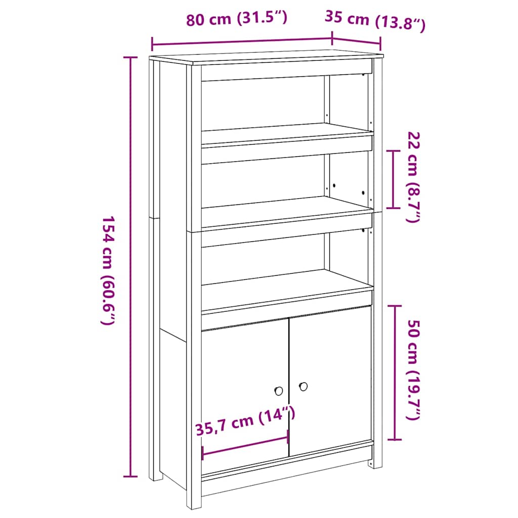 vidaXL Ντουλάπι Ψηλό Γκρι 80x35x154 εκ. από Μασίφ Ξύλο Πεύκου