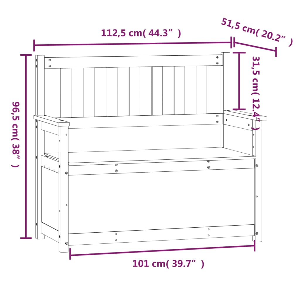 vidaXL Παγκάκι Λευκό 112,5x51,5x96,5 εκ. από Μασίφ Ξύλο Πεύκου