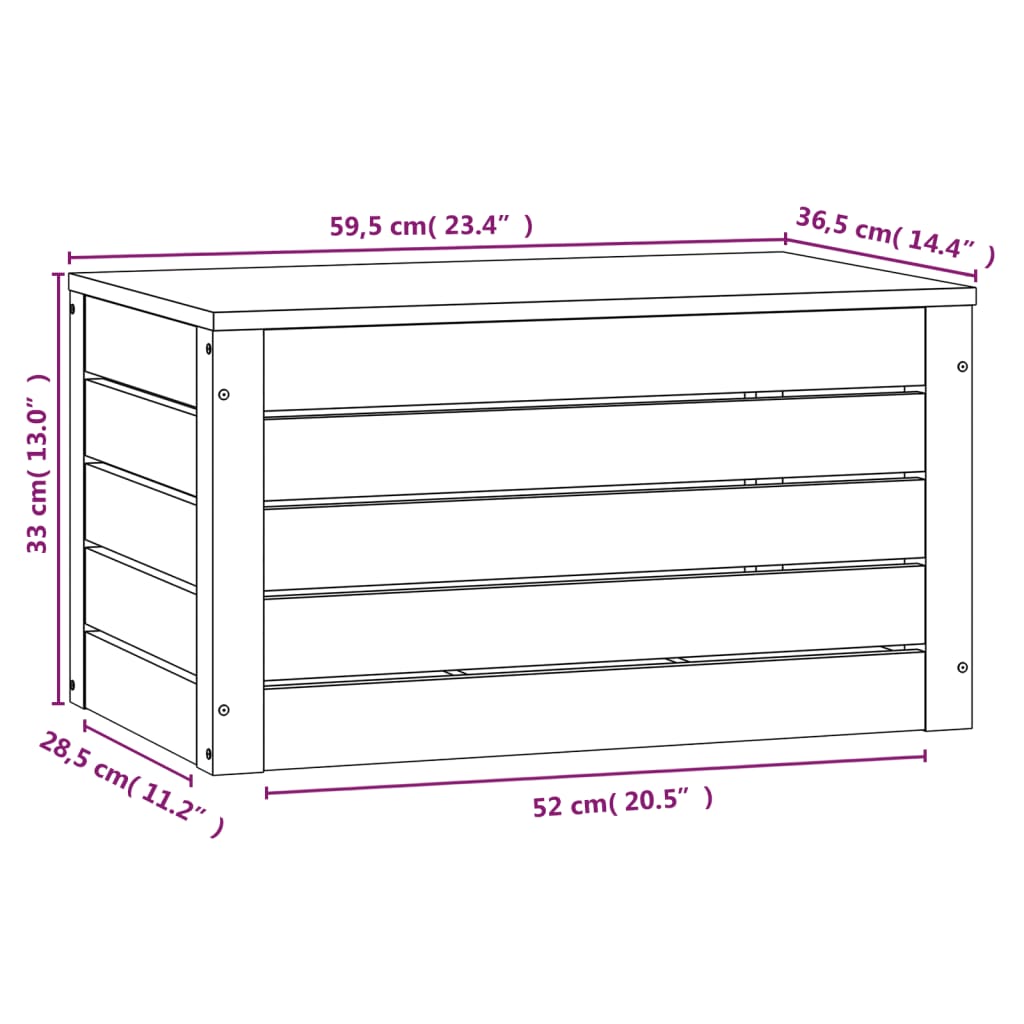 vidaXL Κουτί Αποθήκευσης Λευκό 59,5x36,5x33 εκ. Μασίφ Ξύλο Πεύκου