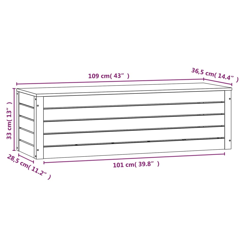 vidaXL Κουτί Αποθήκευσης 109x36,5x33 εκ από Μασίφ Ξύλο Πεύκου