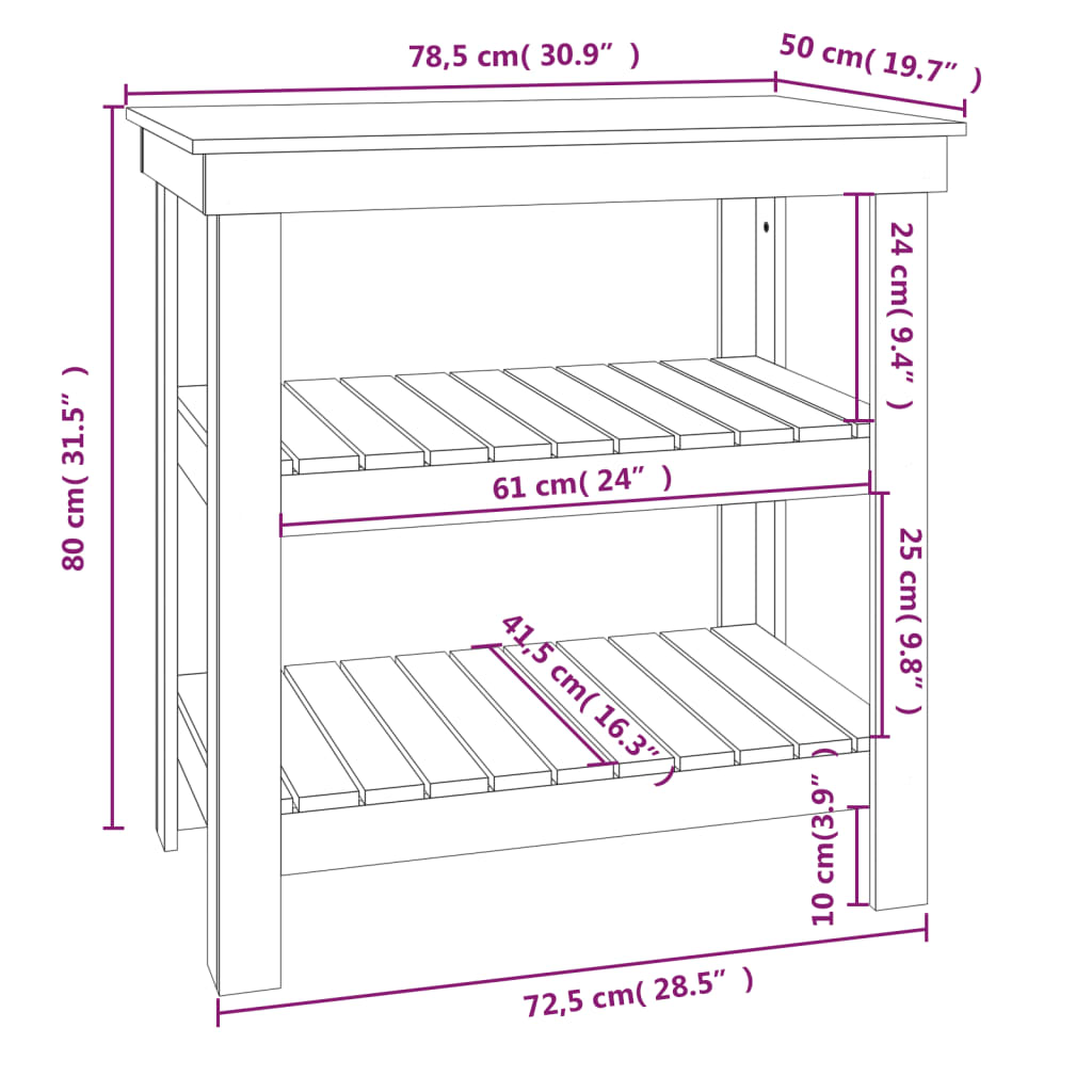 vidaXL Πάγκος Εργασίας Γκρι 78,5x50x80 εκ. από Μασίφ Ξύλο Πεύκου