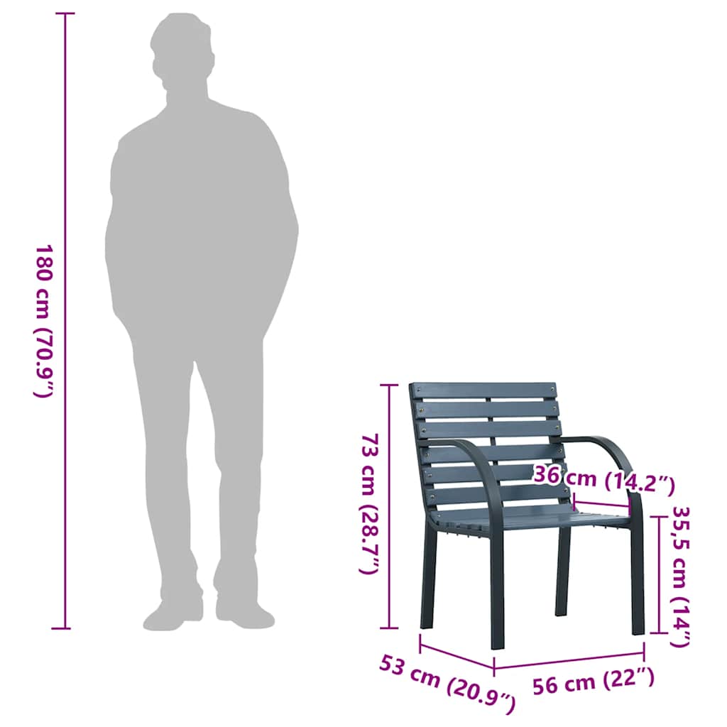 vidaXL Καρέκλες Κήπου 2 τεμ. Γκρι Ελάτη/Ατσάλι Ηλεκτρ. Βαφή Πούδρας