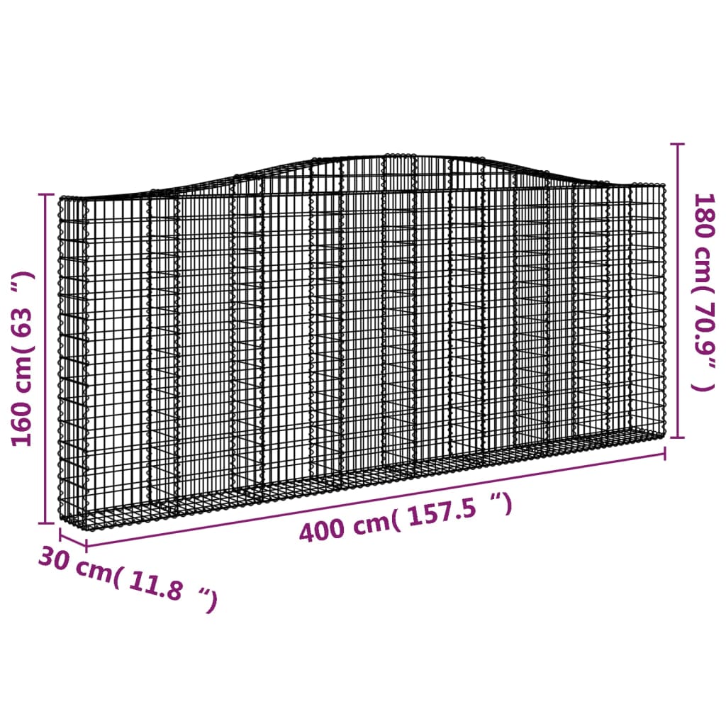 vidaXL Συρματοκιβώτιο Τοξωτό 400x30x160/180εκ. από Γαλβανισμένο Χάλυβα
