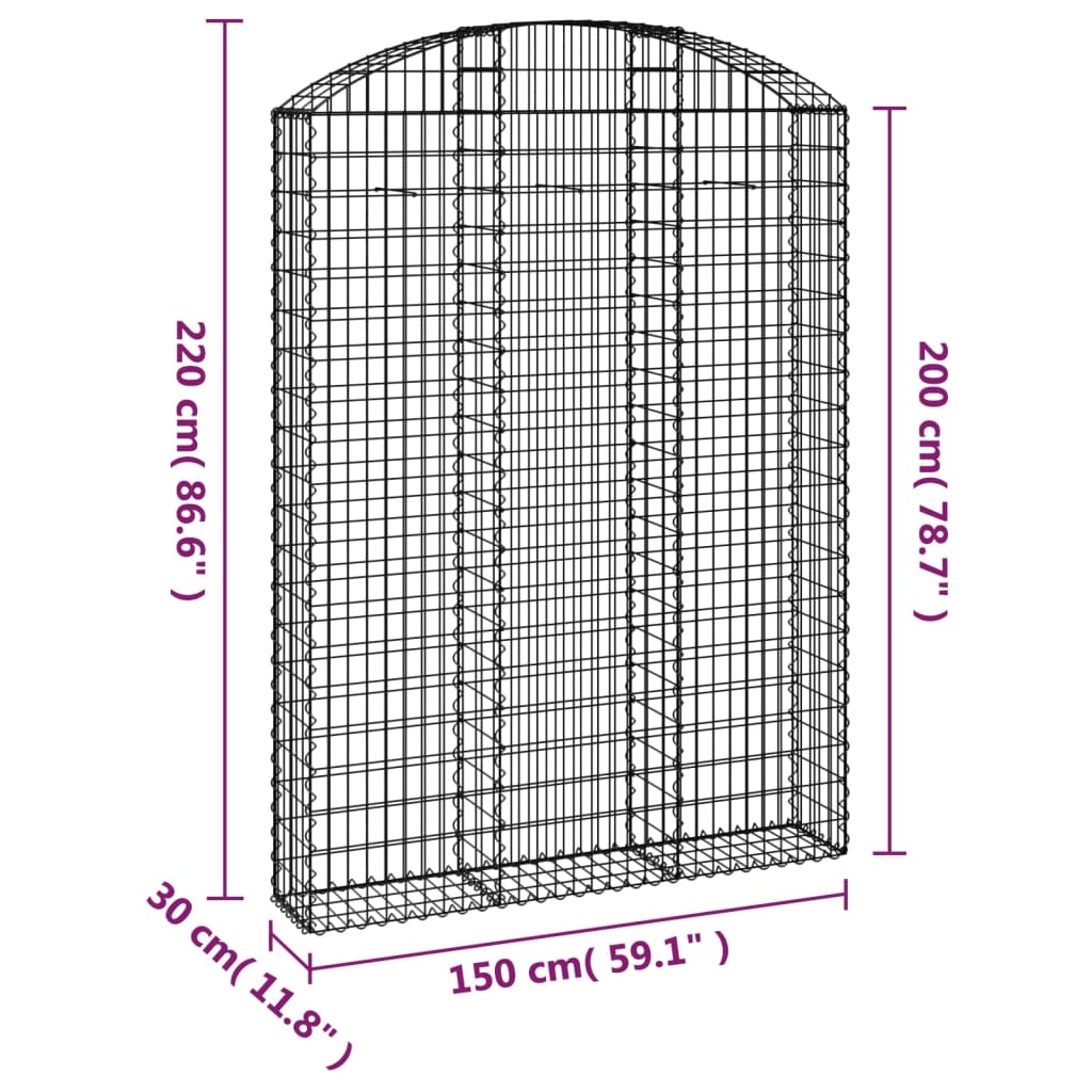 vidaXL Συρματοκιβώτιο Τοξωτό 150x30x200/220εκ. από Γαλβανισμένο Χάλυβα