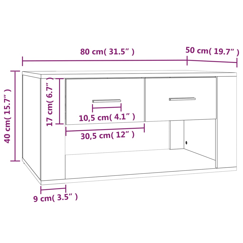 vidaXL Τραπεζάκι Σαλονιού Γκρι Σκυρ. 80x50x40 εκ. Επεξεργασμένο Ξύλο