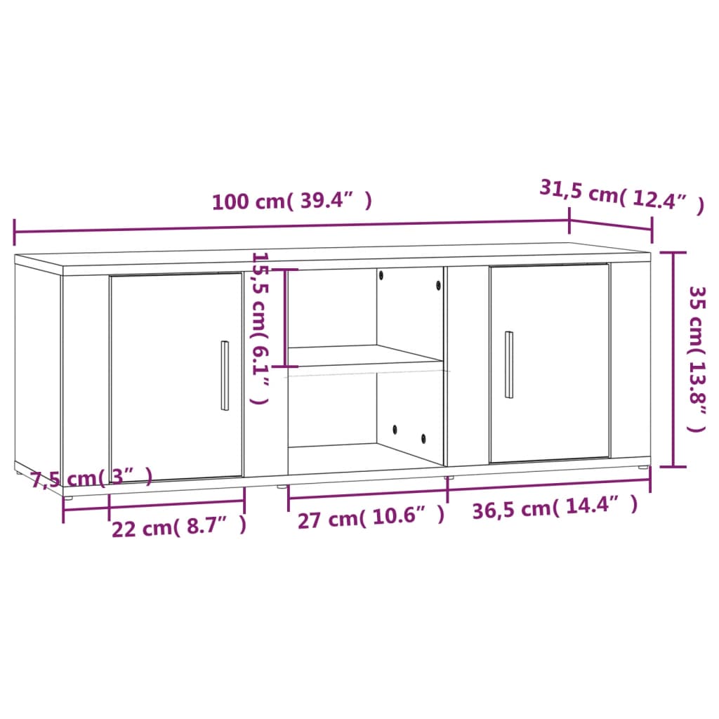 vidaXL Έπιπλο Τηλεόρασης Λευκό 100 x 31,5 x 35 εκ. Επεξεργασμένο Ξύλο