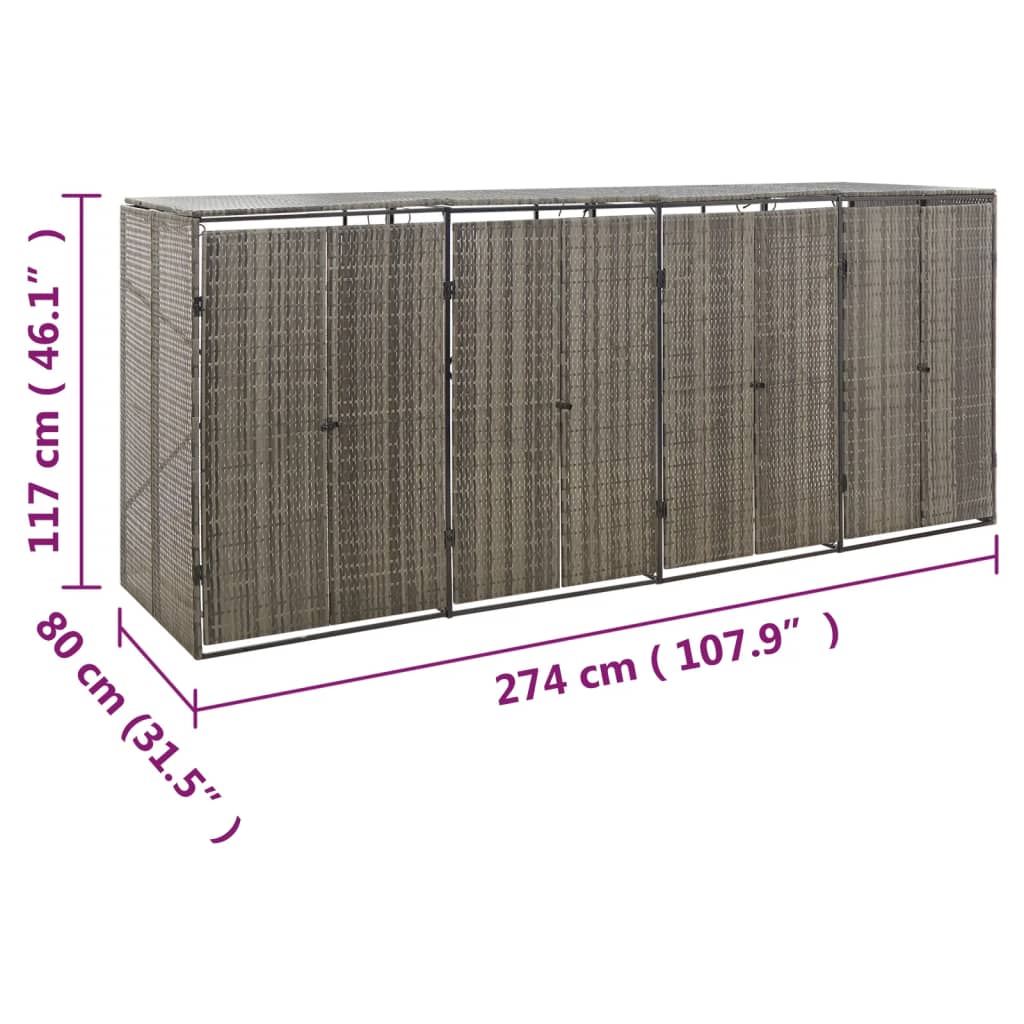 vidaXL Πλαίσιο για Κάδο Απορρ. με Ρόδες Γκρι 274x80x117 εκ Συνθ. Ρατάν