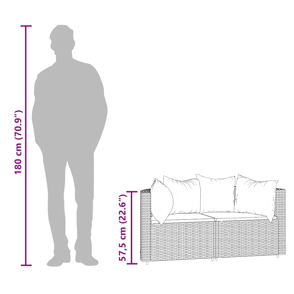 vidaXL Καναπέδες Κήπου Γωνιακοί με Μαξιλάρια 2 τεμ. Καφέ Συνθ. Ρατάν