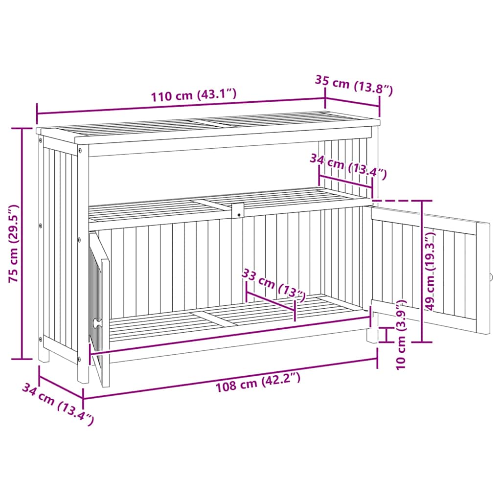 vidaXL Τραπέζι Κονσόλα Κήπου 110 x 35 x 75 εκ. από Μασίφ Ξύλο Ακακίας