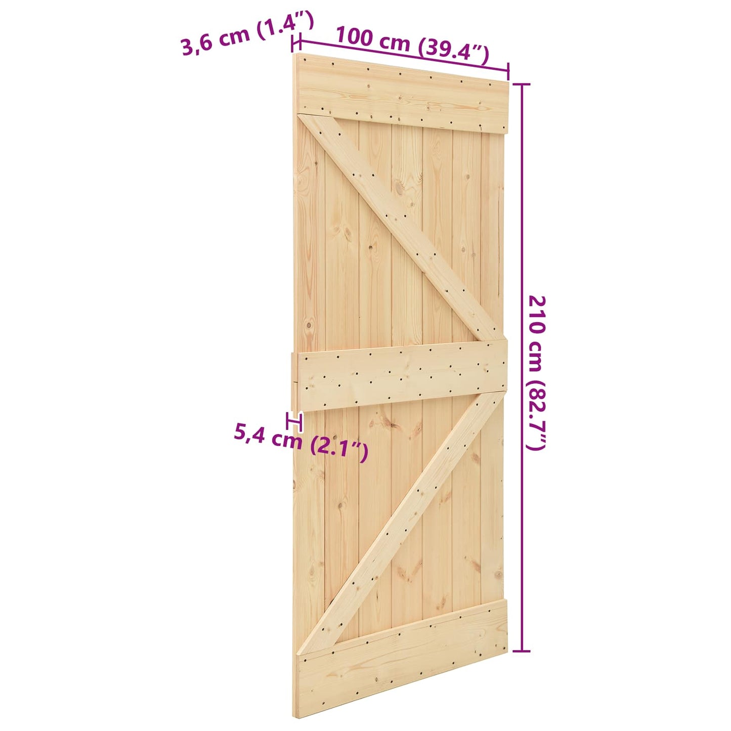 vidaXL Πόρτα NARVIK 100 x 210 cm Συμπαγές Ξύλο Πεύκου (Ακατέργαστο)
