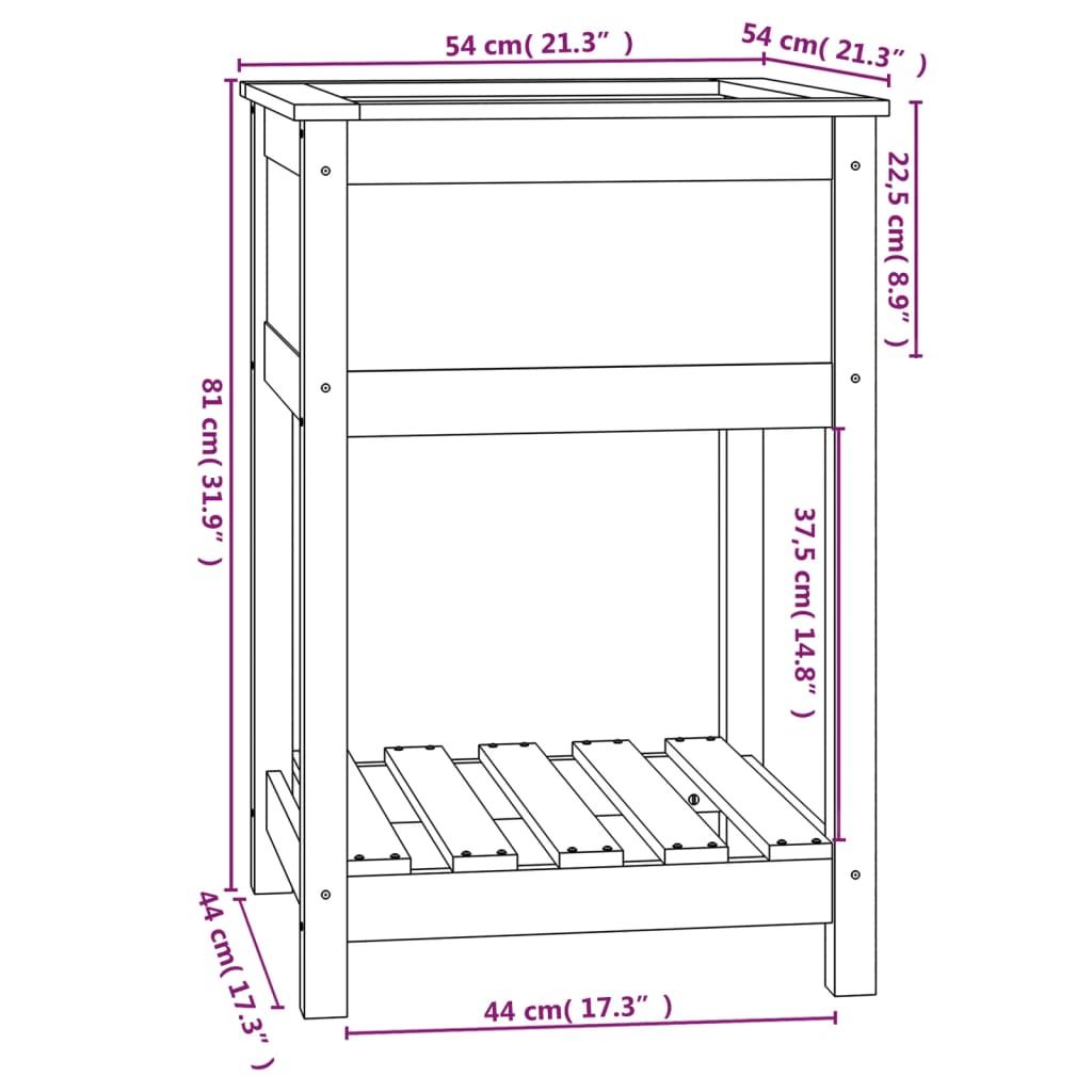 vidaXL Ζαρντινιέρα με Ράφι 54 x 54 x 81 εκ. Μασίφ Ξύλο Πεύκου