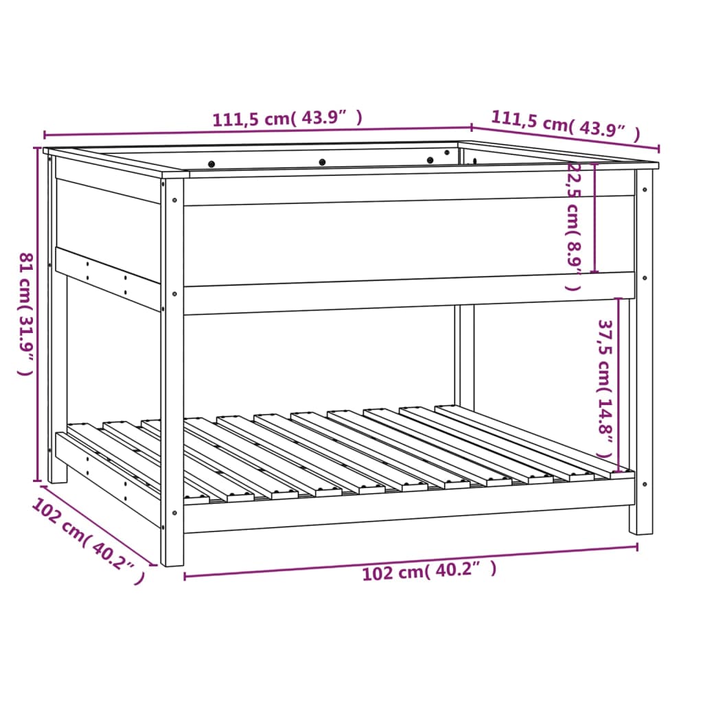 vidaXL Ζαρντινιέρα με Ράφι 111,5x111,5x81 εκ. Μασίφ Ξύλο Πεύκου