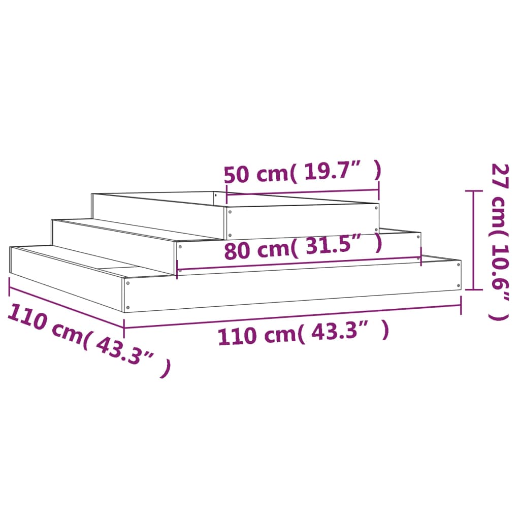 vidaXL Ζαρντινιέρα Μαύρη 110 x 110 x 27 εκ. από Μασίφ Ξύλο Πεύκου