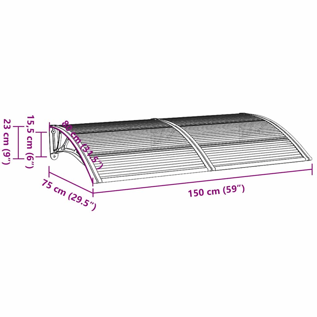 vidaXL Στέγαστρο Πόρτας Μαύρο 150x75 εκ. από Πολυκαρβονικό