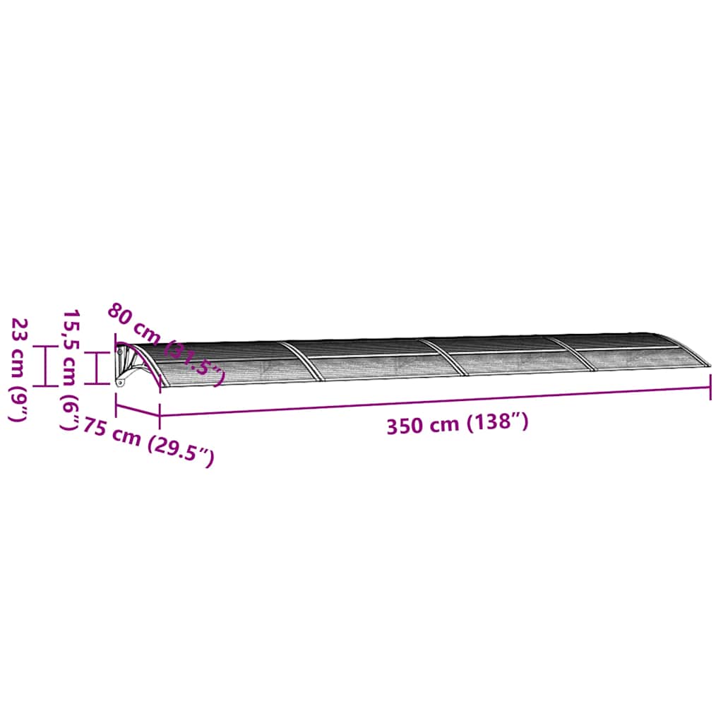 vidaXL Στέγαστρο Πόρτας Μαύρο & Διαφανές 350 x 75 εκ από Πολυκαρβονικό
