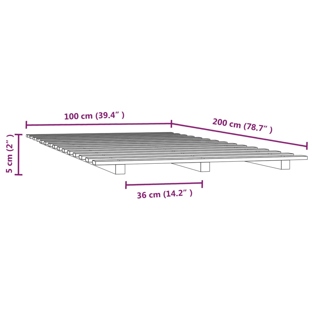 vidaXL Πλαίσιο Κρεβατιού Μαύρο 100 x 200 εκ. από Μασίφ Ξύλο Πεύκου