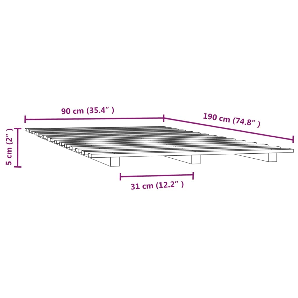 vidaXL Πλαίσιο Κρεβατιού Μαύρο 90 x 190 εκ. από Μασίφ Ξύλο Πεύκου