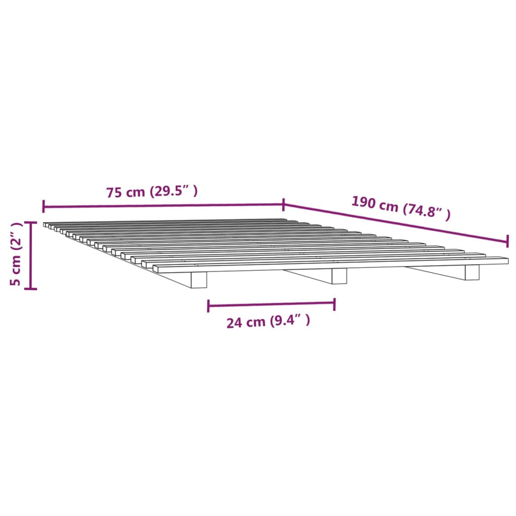 vidaXL Πλαίσιο Κρεβατιού 75 x 190 εκ. από Μασίφ Ξύλο Πεύκου