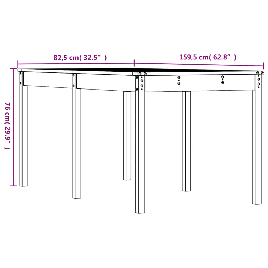 vidaXL Τραπέζι Κήπου Καφέ Μελί 159,5x82,5x76 εκ. από Μασίφ Ξύλο Πεύκου