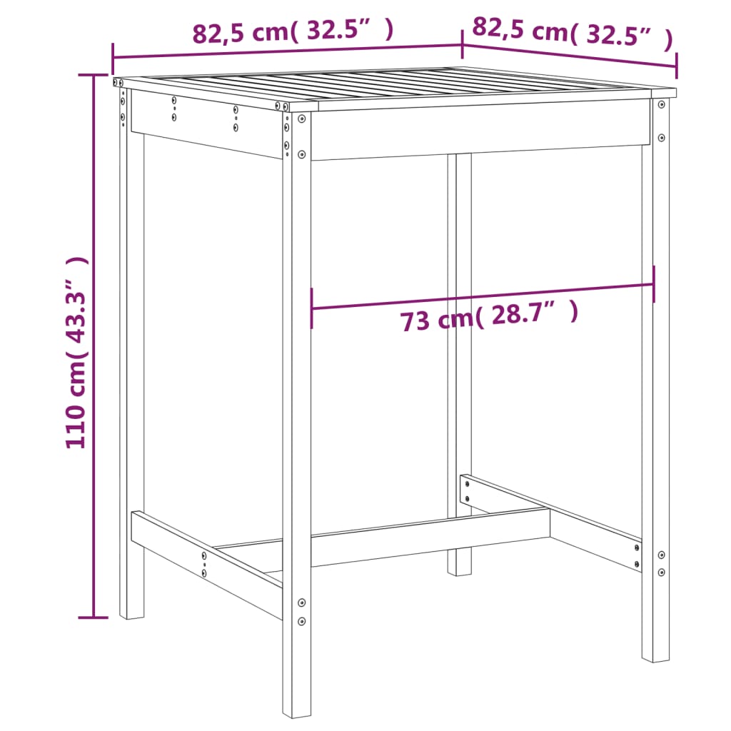 vidaXL Τραπέζι Κήπου Μαύρο 82,5x82,5x110 εκ. από Μασίφ Ξύλο Πεύκου