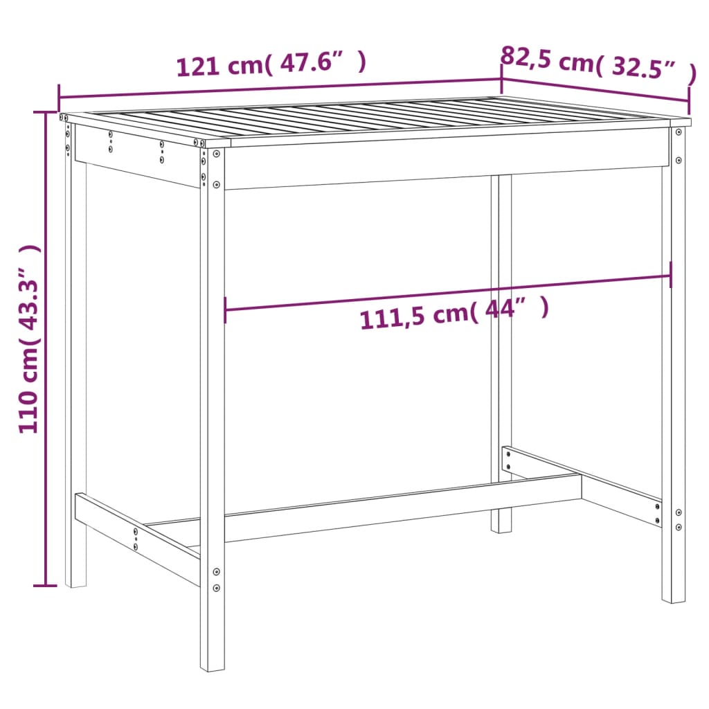 vidaXL Τραπέζι Κήπου Γκρι 121 x 82,5 x 110 εκ. από Μασίφ Ξύλο Πεύκου