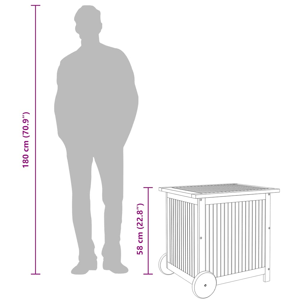 vidaXL Μπαούλο Αποθήκευσης Κήπου με Ρόδες 60x50x58 εκ. Μασίφ Ακακία