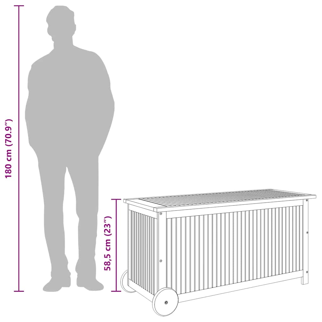 vidaXL Μπαούλο Αποθήκευσης Κήπου με Ρόδες 113x50x58 εκ. Μασίφ Ακακία