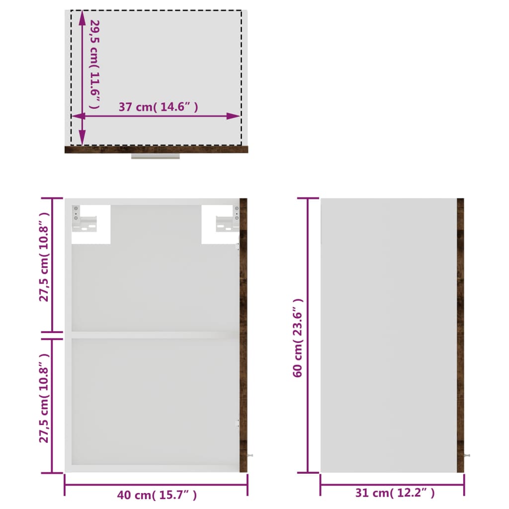 vidaXL Κρεμαστό Γυάλινο Ντουλάπι "Lyon" Γκρι Sonoma 40x31x60 εκ. από Τεχνητό Ξύλο