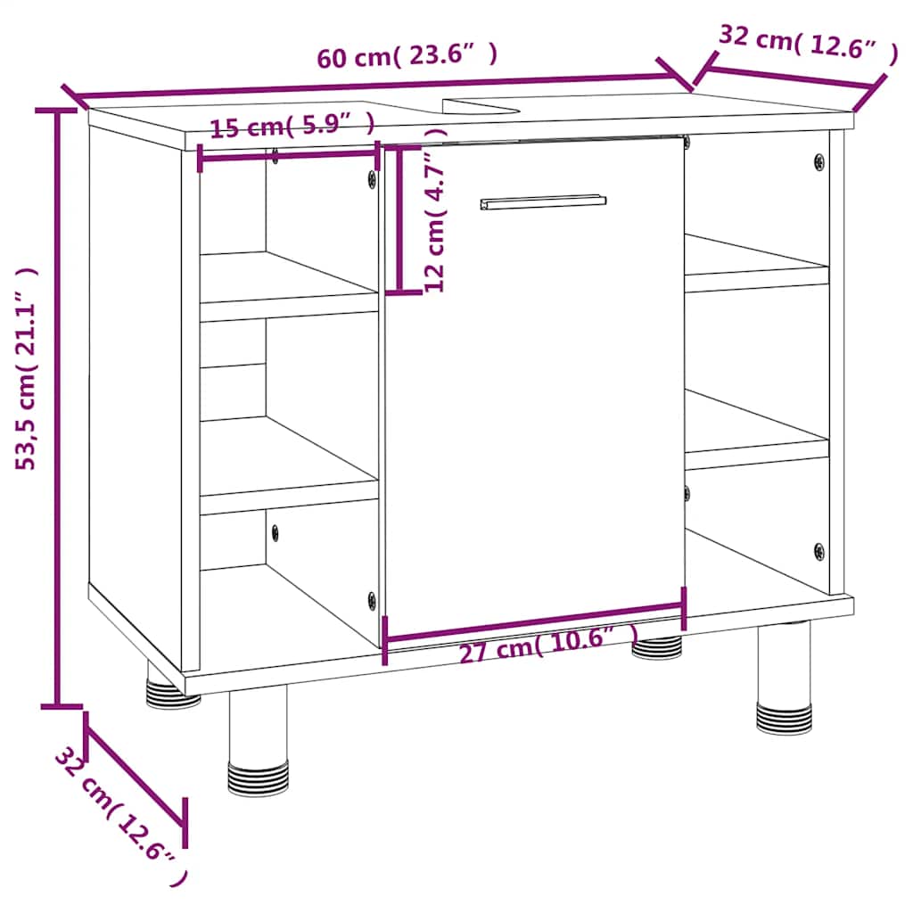 vidaXL Ντουλάπι Μπάνιου Καπνιστή Δρυς 60x32x53,5 εκ Επεξεργασμένο Ξύλο