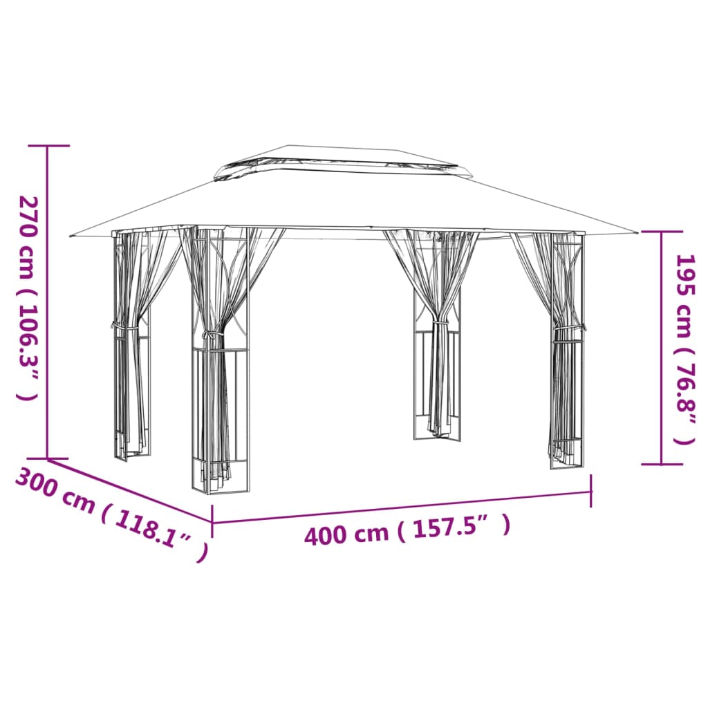 vidaXL Κιόσκι με Πλευρικά Τοιχώματα Ανθρακί 400x300x270 εκ. από Ατσάλι