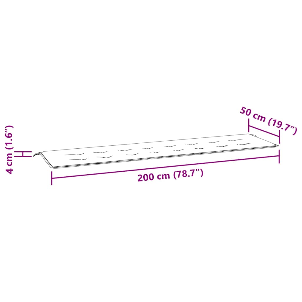 vidaXL Μαξιλάρι Πάγκου Μαύρο Καρό 200x50x4 εκ. Ύφασμα Oxford
