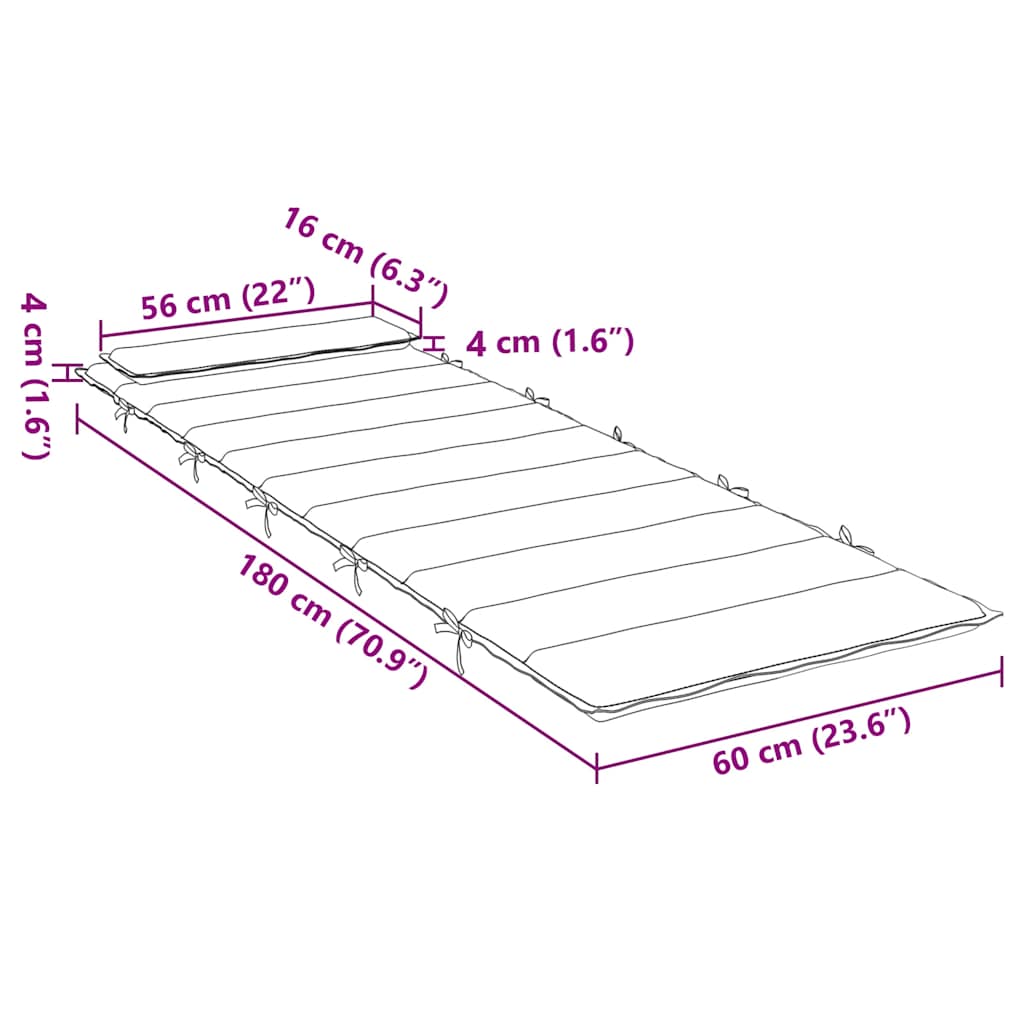 vidaXL Μαξιλάρι Ξαπλώστρας Μπλε Ρουά 180x60x4 εκ. από Ύφασμα Oxford