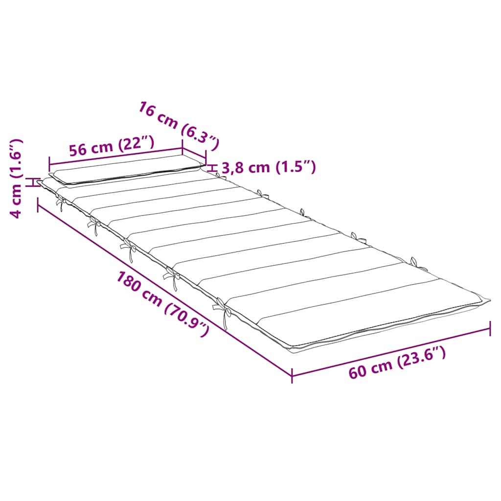 vidaXL Μαξιλάρι Ξαπλώστρας Σχ. Φύλλων 180x60x4 εκ. από Ύφασμα Oxford