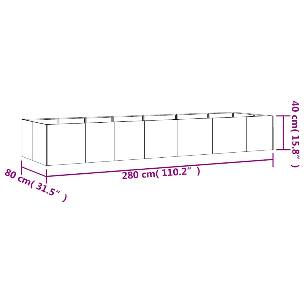 vidaXL Ζαρντινιέρα 280 x 80 x 40 εκ. από Ατσάλι Σκληρυθέν στον Αέρα