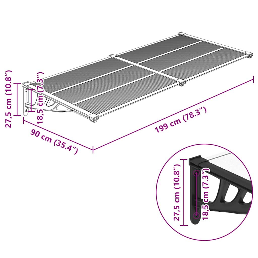vidaXL Στέγαστρο Πόρτας Μαύρο & Διαφανές 199x90 εκ από Πολυκαρβονικό