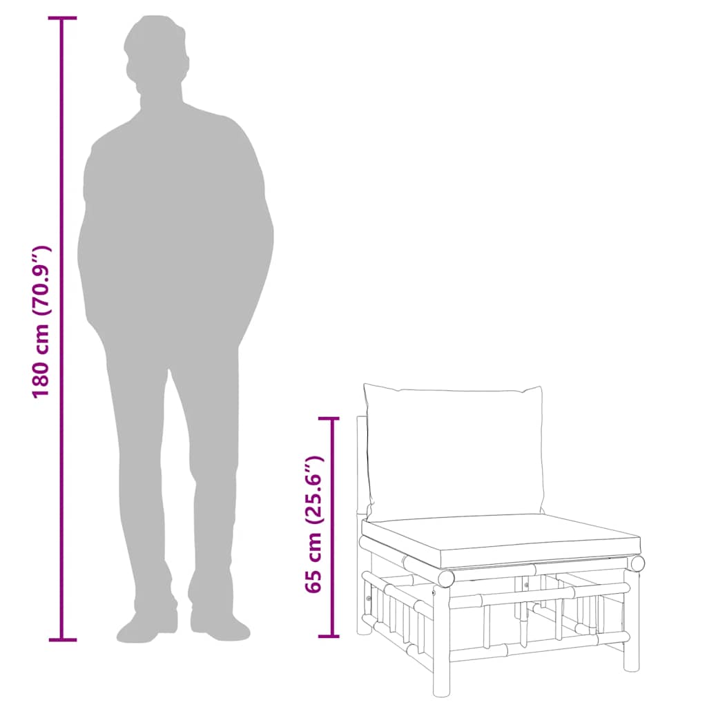 vidaXL Σαλόνι Κήπου Σετ 2 τεμ. από Μπαμπού με Λευκά Κρεμ Μαξιλάρια