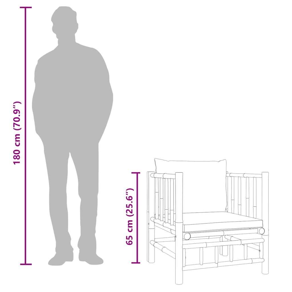 vidaXL Καναπές Κήπου από Μπαμπού με Λευκά Κρεμ Μαξιλάρια