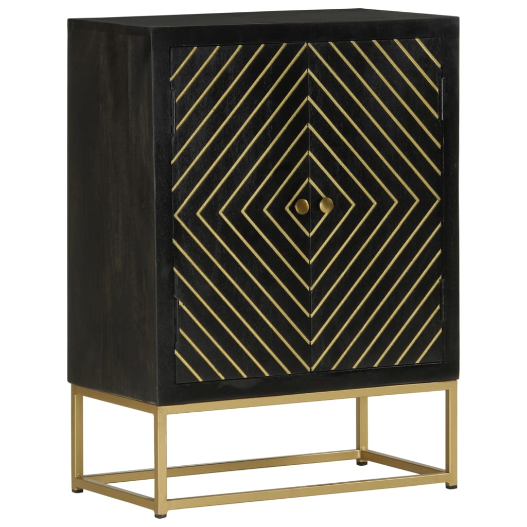 vidaXL Ντουλάπι με 2 Πόρτες Μαύρο/Χρυσό 55x30x75 εκ. Μασίφ Ξύλο Μάνγκο