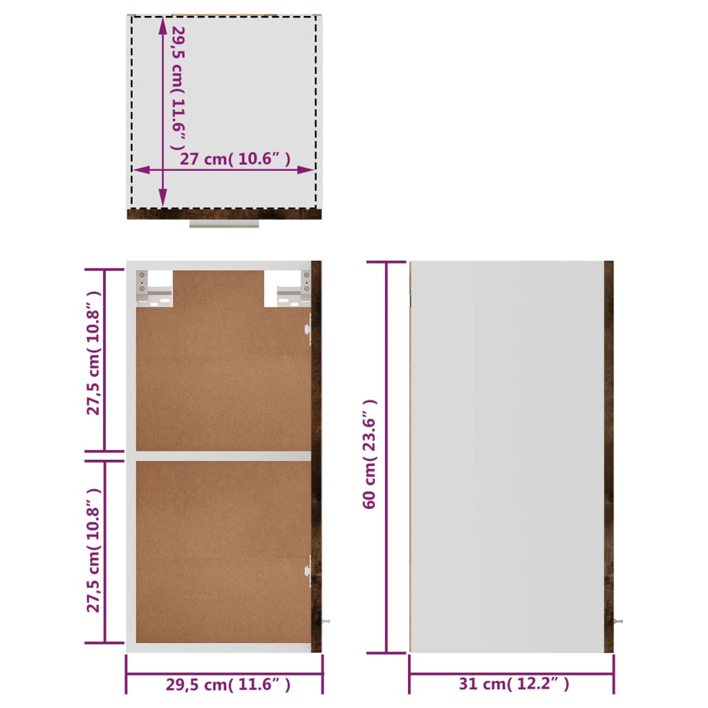 vidaXL Κρεμαστό Ντουλάπι "Lyon" Καπνιστή Δρυς 29,5x31x60 εκ. από Τεχνητό Ξύλο