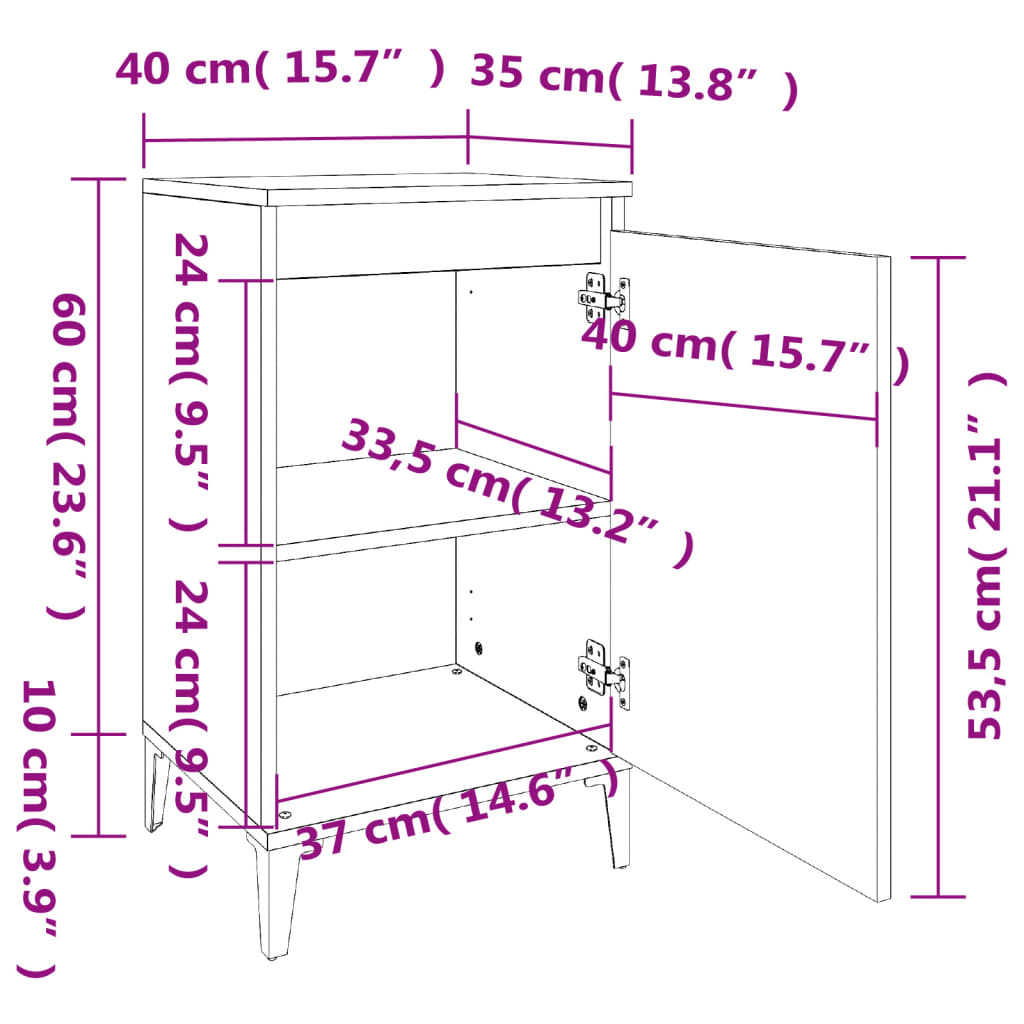 vidaXL Κομοδίνα 2 τεμ. Καφέ Δρυς 40x35x70 εκ. από Επεξεργασμένο Ξύλο