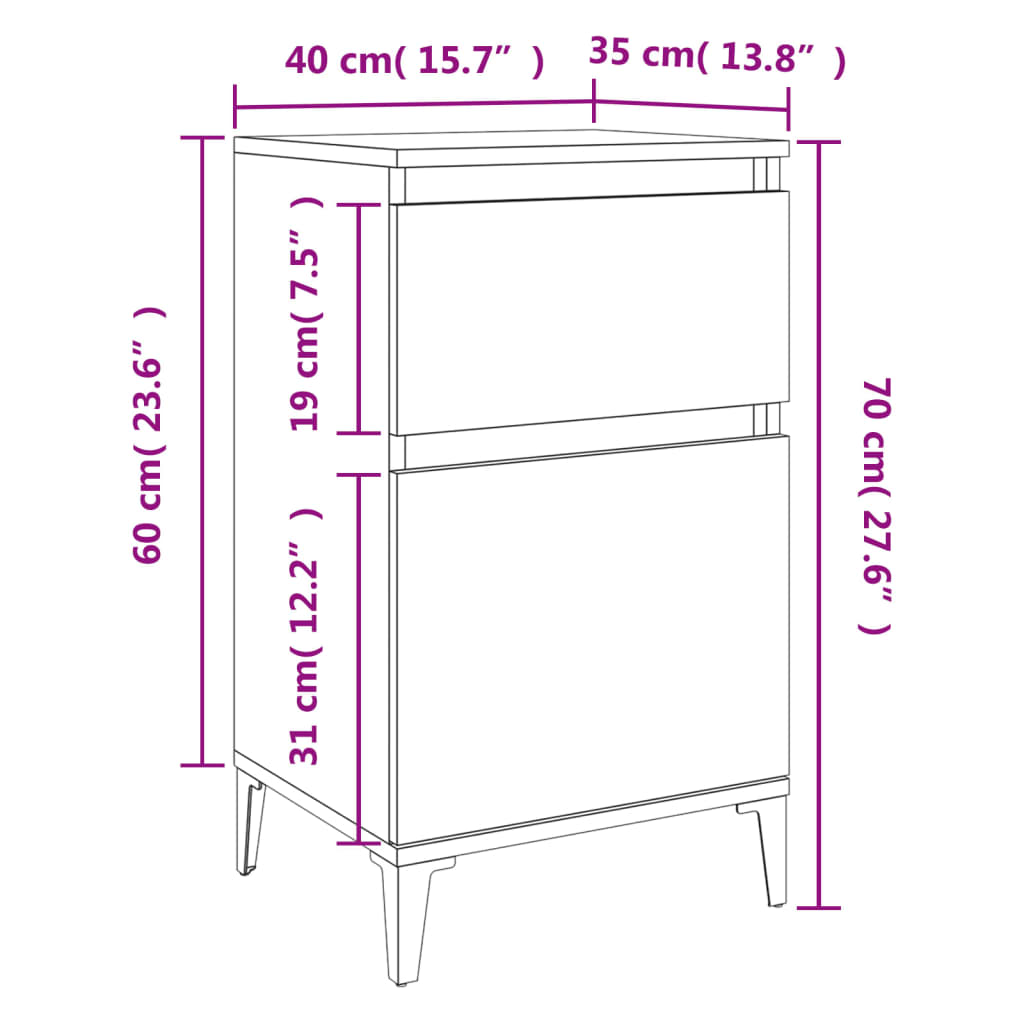 vidaXL Κομοδίνα 2 τεμ. Λευκά 40 x 35 x 70 εκ.