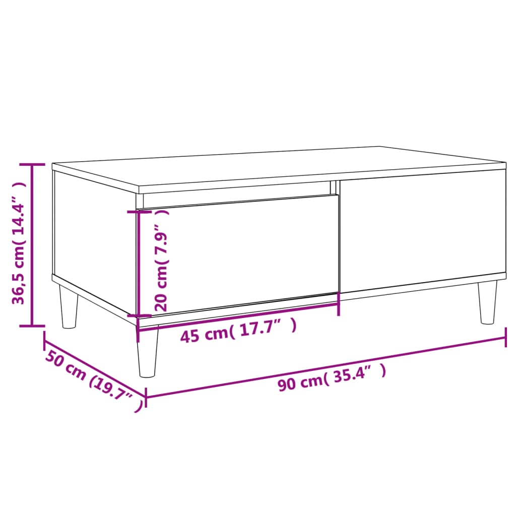 vidaXL Τραπεζάκι Σαλονιού Λευκό 90 x 50 x 36,5 εκ. Επεξεργασμένο Ξύλο