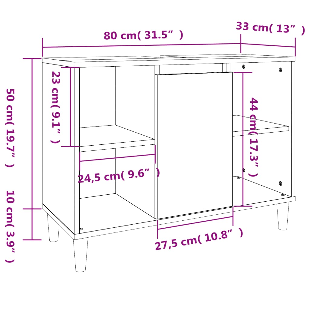 vidaXL Ντουλάπι Νιπτήρα Γυαλ. Λευκό 80x33x60 εκ. Επεξεργασμένο Ξύλο
