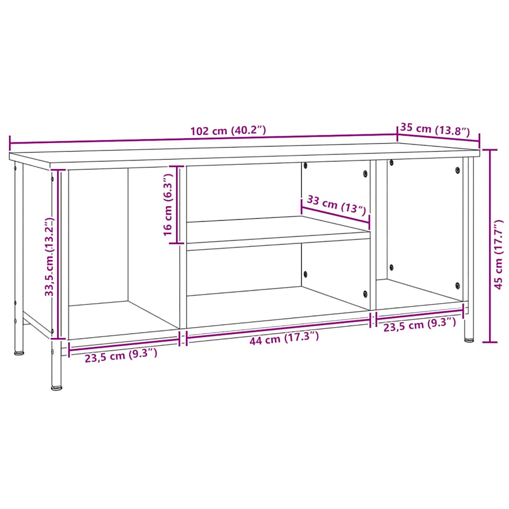 vidaXL Έπιπλο Τηλεόρασης Γκρι Sonoma 102x35x45 εκ. από Επεξεργ. Ξύλο