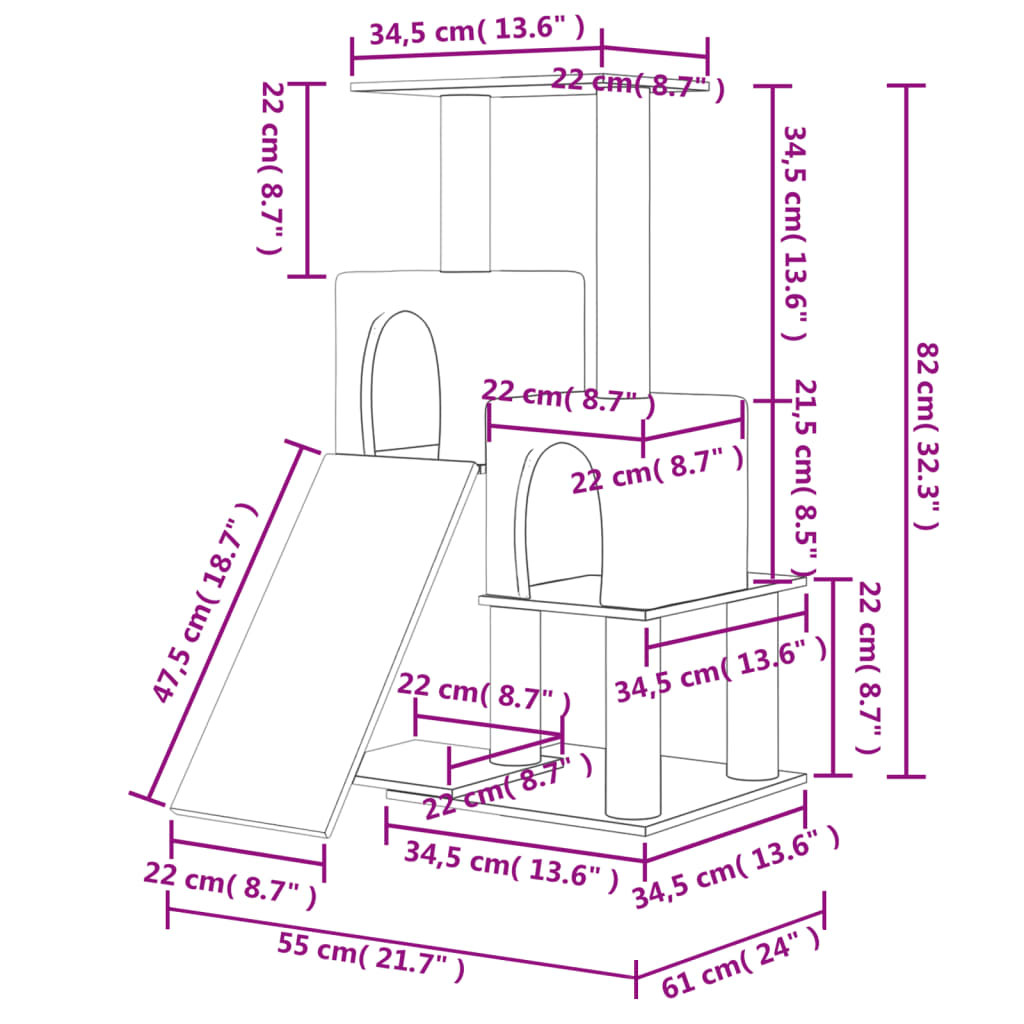 vidaXL Γατόδεντρο Σκούρο Γκρι 82 εκ. με Στύλους Ξυσίματος από Σιζάλ