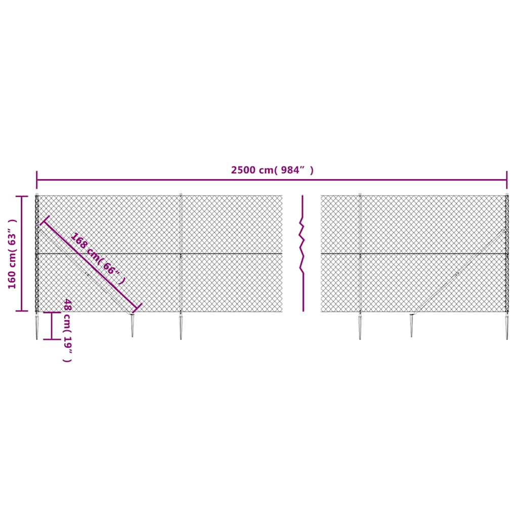 vidaXL Συρματόπλεγμα Περίφραξης Ανθρακί 1,6 x 25 μ. με Καρφωτές Βάσεις