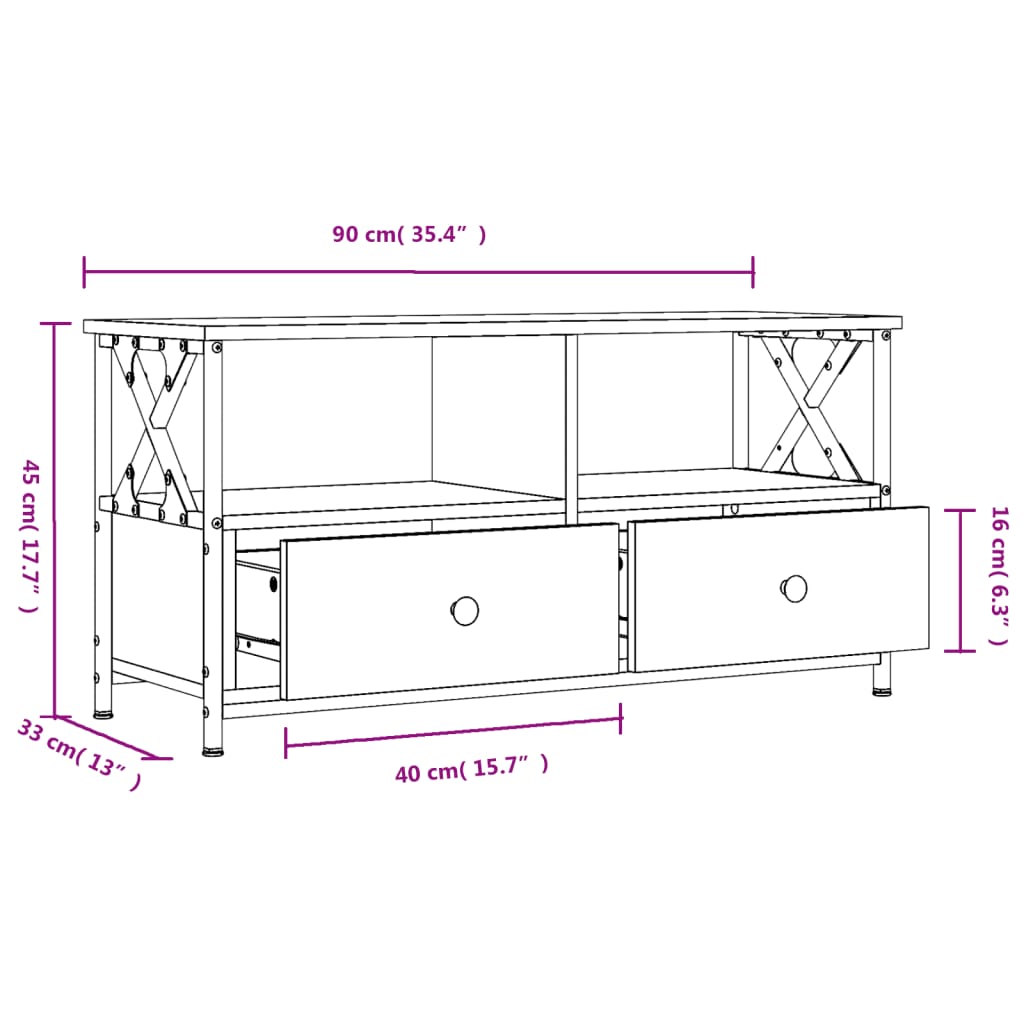 vidaXL Έπιπλο Τηλεόρασης Sonoma Δρυς 90x33x45 εκ. Επεξ. Ξύλο/Σίδερο