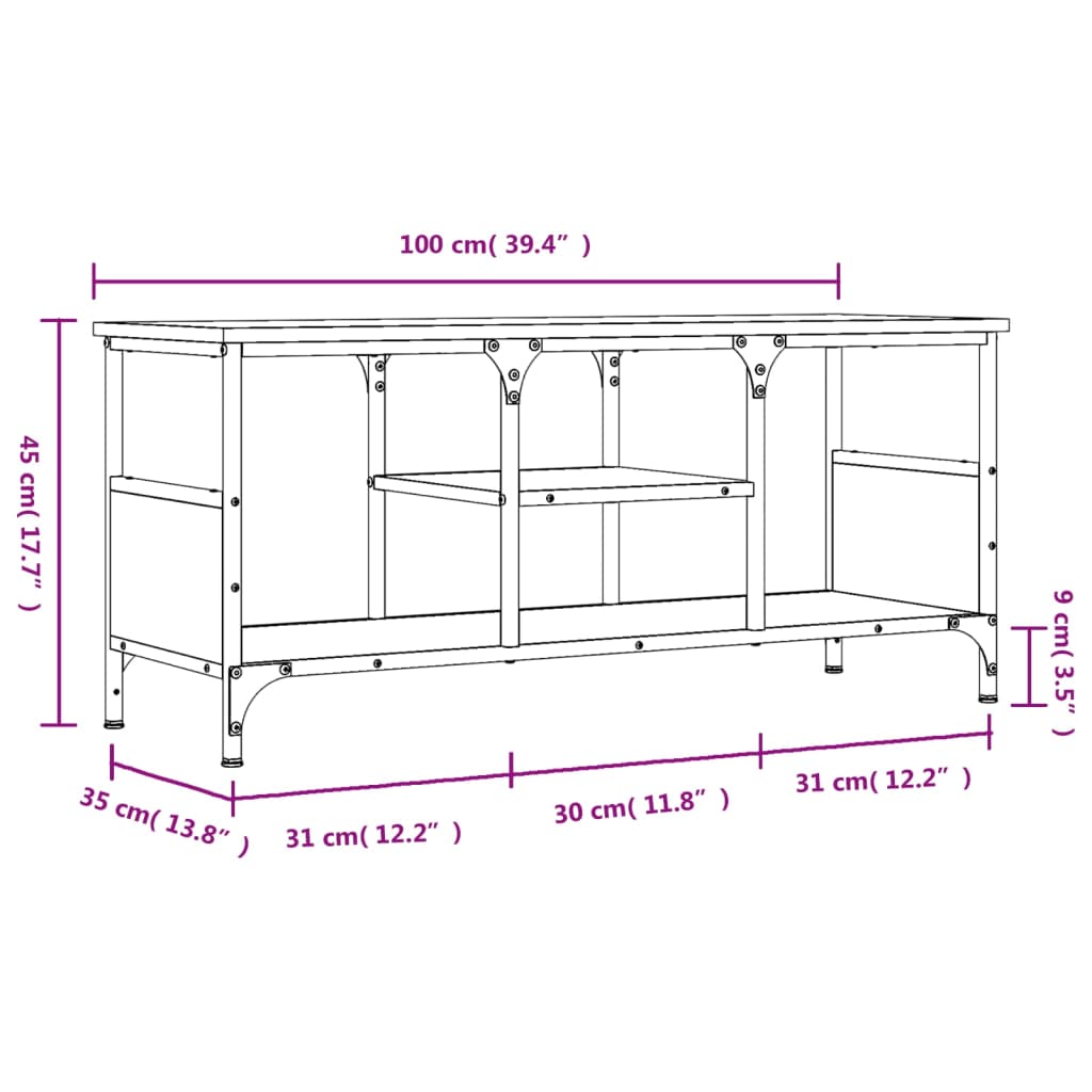 vidaXL Έπιπλο Τηλεόρασης Sonoma Γκρι 100x35x45 εκ. Επεξ. Ξύλο/Σίδερο